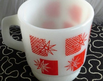 Anchor Hocking Red, White Atomic Star Burst Mug