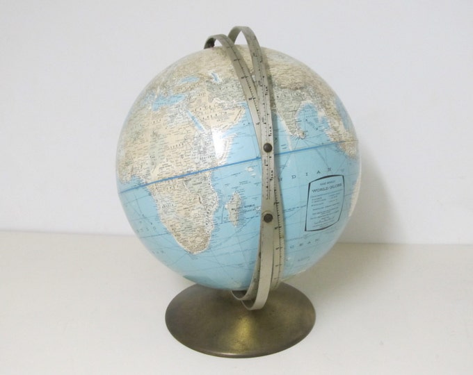 Vintage geographical globe by Rand McNally USA 1960s, table standing 11 inch world globe, turns 360 degrees, libarary decor