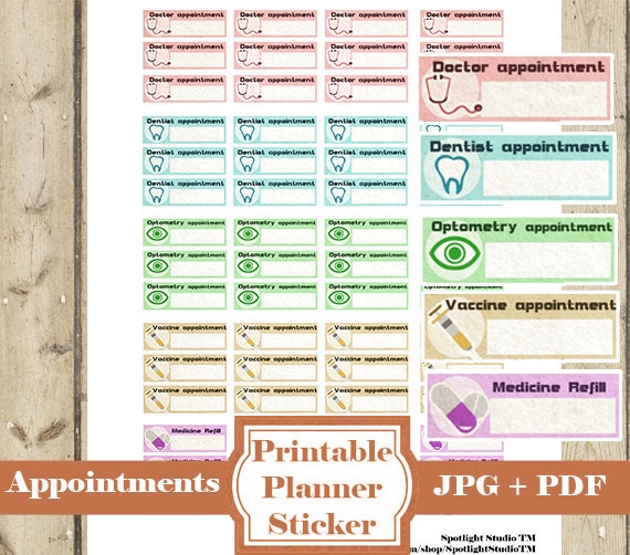 Download HEALTH APPOINTMENT Planner Stickers Printable Sticker