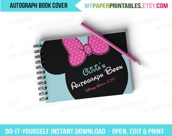 Printable Autograph Book Cover EDITABLE Diy Personalize INSTANT DOWNLOAD Disney World Disney Cruise Disney Printables Disney Signature Book