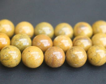 8mm/10mm Yellow Petrified Wood Jasper Beads,Smooth and Round Stone Beads,15 inches one starand