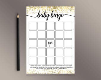 Baby Bingo, Baby Shower Bingo, Baby Shower Games Printable, Gold Confetti Baby Shower ideas, Bingo Cards, Funny Baby Shower activity