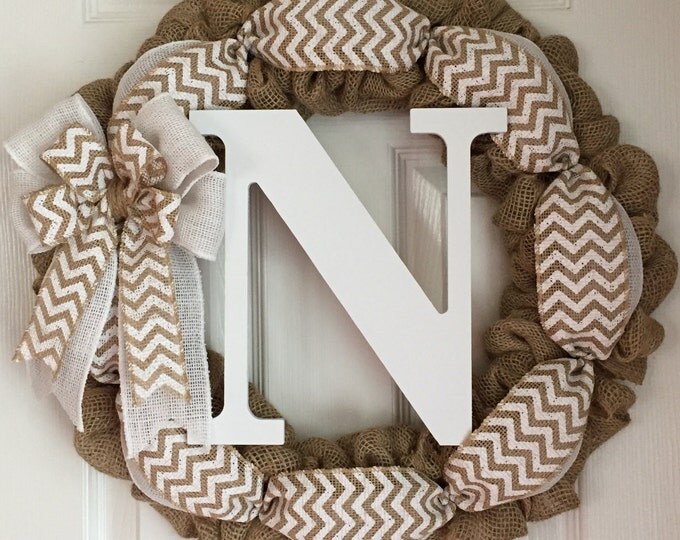 Fall Wreath for Front Door - Fall Monogram Wreath - Fall Letter Wreath - Burlap Initial Wreath - Fall Initial Wreath