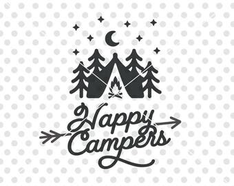 Happy Campers SVG DXF Cutting File, Camper Svg Cutting File, Camping Svg Cut File, Camper Vector, Camper Clip Art, Happy Campers Svg