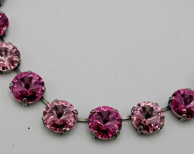 Pink Lady! Chic in this alluring large 14mm Swarovski crystal rivoli necklace. Perfect sparkly finish to your Valentine's day outfit!
