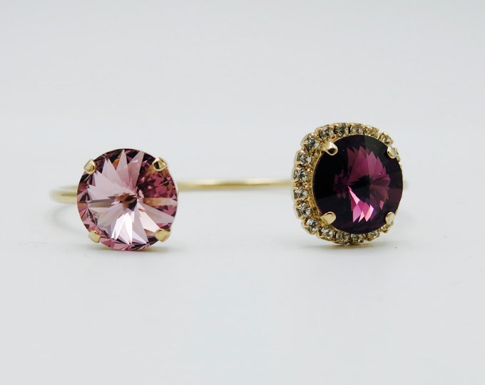 Light purple and dark purple amethyst slim open cuff bangle Swarovski crystal bangle cuff bracelet jewelry