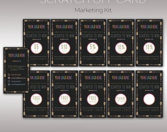 Scratch Off Card, Boho Marketing Kit, Fast Free Personalization, Digital File, Template for Retailer, Business Card K25G02