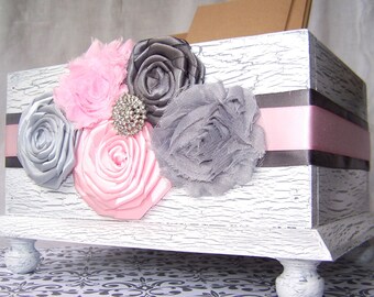 Baby Shower Card Box / Pink and Grey Card Box / White Card Box / Light Pink and Gray Baby Shower / Baby Girl / Card Box for Baby Shower /