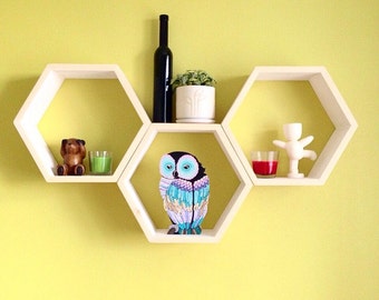 ALL SIZES Wooden hexagone wall shelf,honeycomb shelf,wooden honeycomb,wooden honeycombs,hotel shelves,Nursery shelf 10" 12" 14" 16" 18"