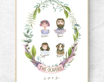 custom family portrait illustration | couple portrait, custom portrait, pet portrait, wall art, personalized gift | DIGITAL file only