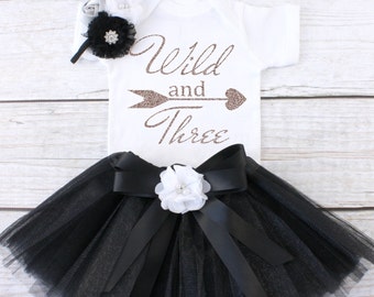 Wild and Three. Girls Birthday Tutu Outfit. Three Year Old Birthday Outfit. Birthday Outfit 3. Third Birthday Outfit. 3rd Birthday.