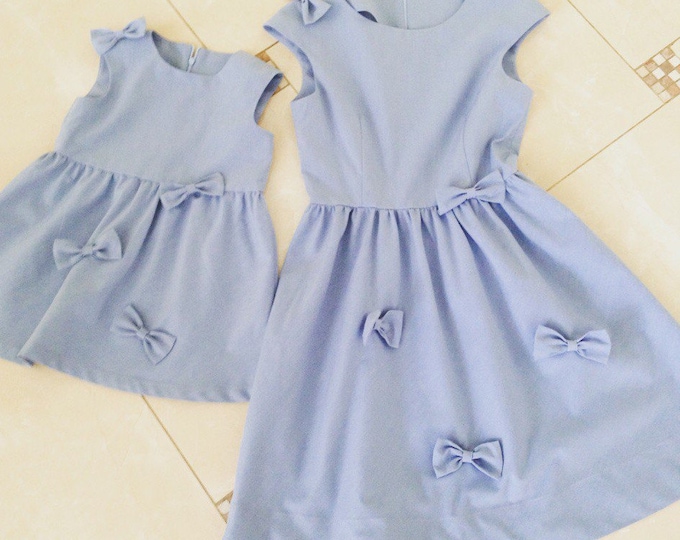 Mother Daughter matching dress Mommy and me cotton yellow dress Mom Daughter matching midi dress Sleeveless bell dress