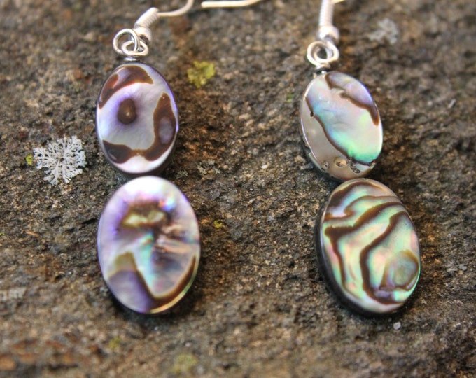 Abalone Paua Shell Earrings, Ocean Beach Jewelry, Light Weight Dangle and Drop Earrings, Natural Multi Color Beads, Colorful Iridescent