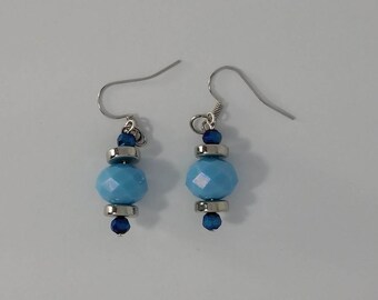 Custom hand made earrings powder blue glass bead