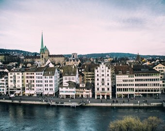 Zurich by the River, Switzerland, Europe, Travel Photography, Fine Art Print, Home Decor