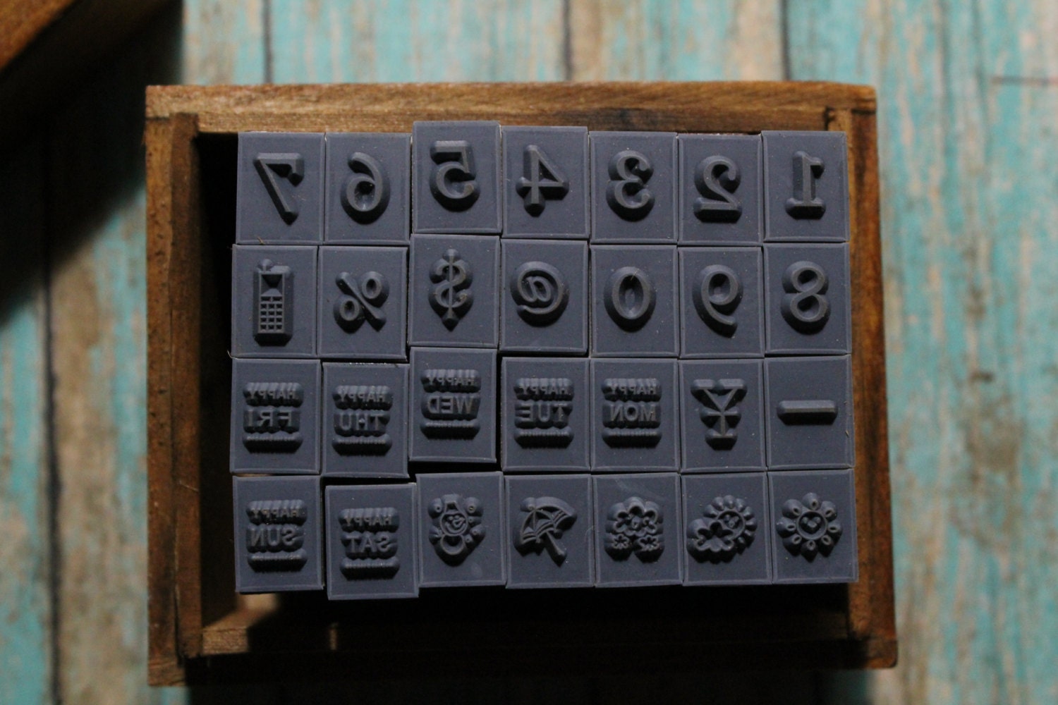 Brand New Retro wood box stamp set from GoodyBagBoutique on Etsy Studio