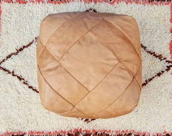 Moroccan leather pouf handmade leather pouf ottoman Tan unstuffed / stuffed