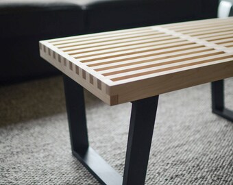 Slat Bench / Coffee Table / Foyer Entryway Bench / Slatted Midcentury Modern