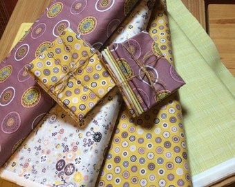 fat Quarter Bundle, quilt fabric bundle, mauve mustard, 100% cotton quilting fabric, Inprint Jane Makower - Folk