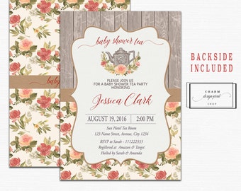 Baby shower tea party invitation, tea party baby shower invitation, tea party invitation printable, A Baby is Brewing Invitation, rustic