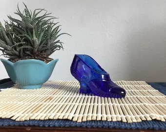 Vintage Glass Cobalt Blue Shoe, Unique Glass Collectable, Cobalt Blue Vintage Home Decor