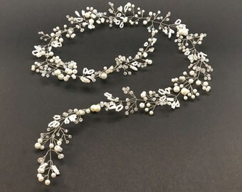 Extra Long Hair Vine Bridal Headpiece Bridal Hair Vine Wedding Headpiece Wedding Headband Hair vines Hair vine Wedding hair Quartz crown