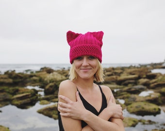 PUSSYHAT, pussyhat project, pink pussyhat, cat hat, unique gift, kitty cat, cat ears, crochet hat, beanie, international women's day, custom