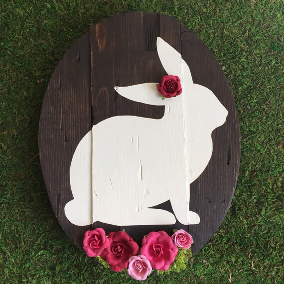 Rustic Bunny Wall Art with Floral Arrangement Woodland