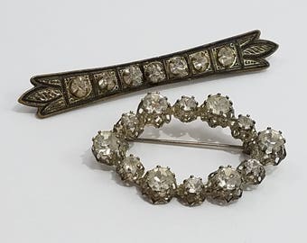 Beautiful Pair of Brooches with Rhinestones - One Made in Austria