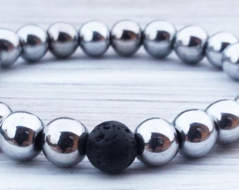Hematite Bracelet Black Lava Bracelet Mens Bracelet Mens Gifts Fathers Gifts Boyfriends Gifts Anniversary Gifts For Him Positive Energy