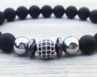 POSITIVE Energy Mens Bracelet Zirconia Bead Bling Men Wrist Mala Cool Men Bracelet Men Going Out jewelry Fathers Day Gifts Boyfriends Gifts
