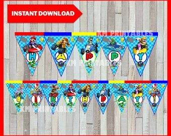 80% OFF SALE Printable Mario Kart Banner instant download, Mario Bros Birthday Banner, Printable Mario Kart Triangle Banner