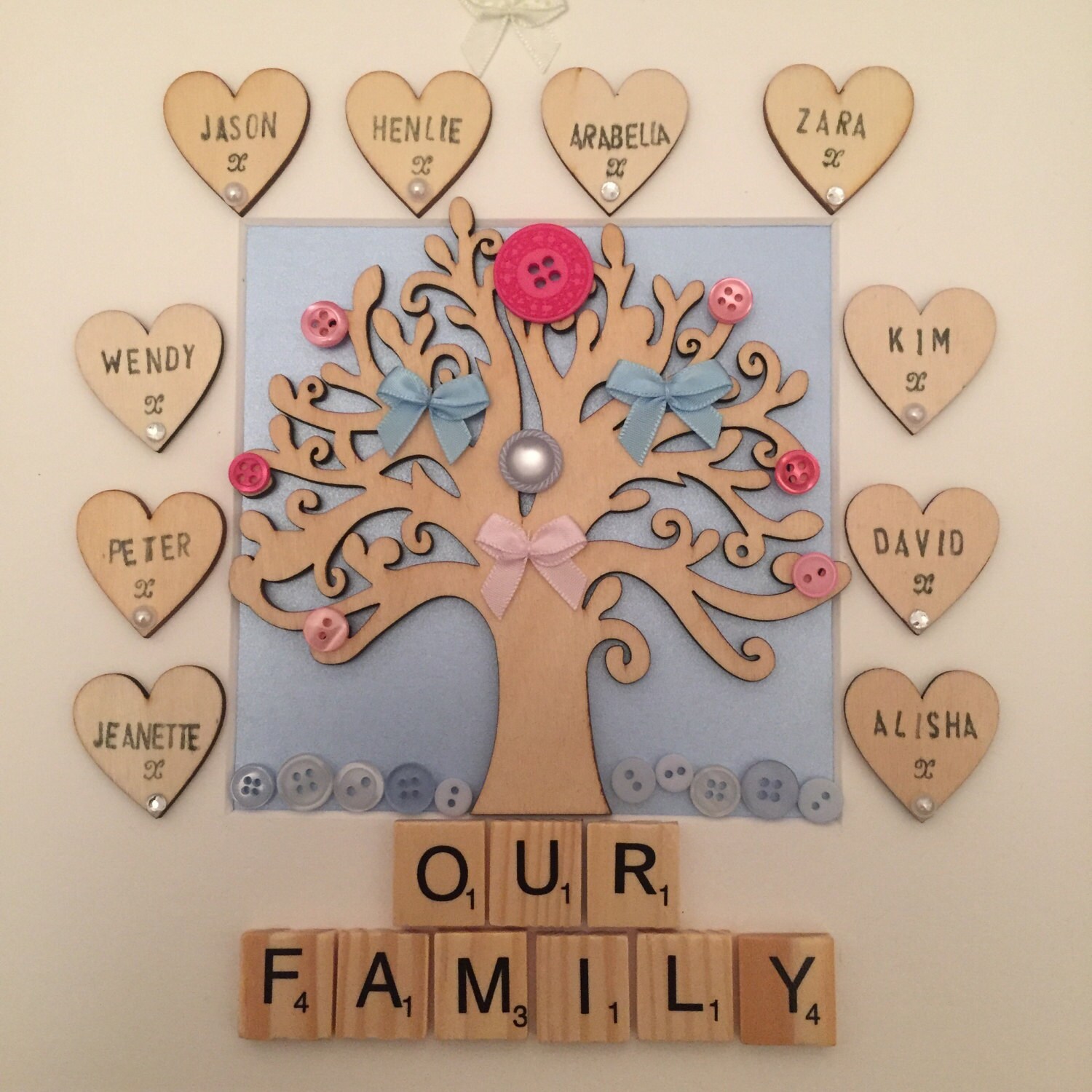 Custom Personalised Family Tree Memory frame picture box.