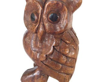 Vintage Hand Carved Wooden Owl Figure Whistle