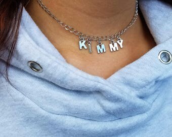 Personalized Name Necklace, Sterling Silver Name Choker, Customized Choker, Capital Letter Necklace, Gothic Choker, Initial Choker