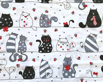 cat fabric, cats fabric, cats print, children fabric, black cat fabric, animal fabric, baby fabric