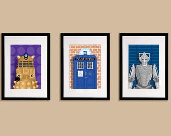 Doctor Who Set of 3 x A3 Prints (Signed By Illustrator)