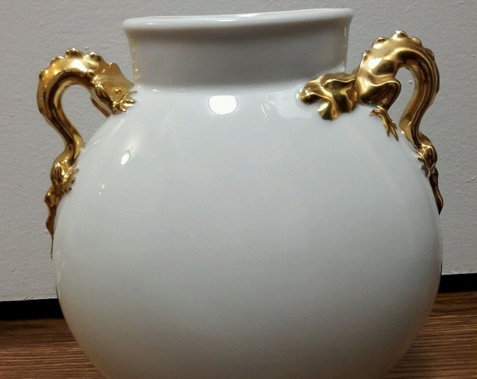 Gorgeous Antique Giraud Limoges Dragon Handled Vase