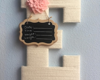 Baby Girl Birth Announcement Hospital Door Hanger Yarn Wrapped Wooden Letter/Nursery Room Decor