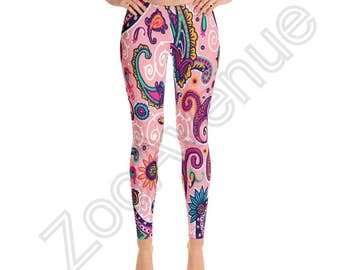 Pink Paisley Leggings Yoga Pants Made in USA XS S M L XL