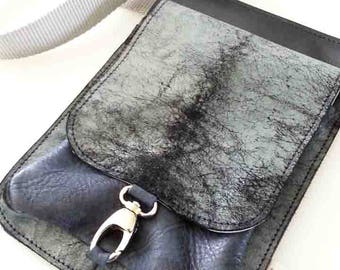 leather hip bag, festival bag, leather belt bag, fanny pack, blue, silver, woman