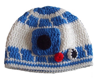 Handmade Star Wars Crochet R2D2 Hat with Ears newborn photo props, baby crochet hat - Super soft yarn. Available in multiple sizes.