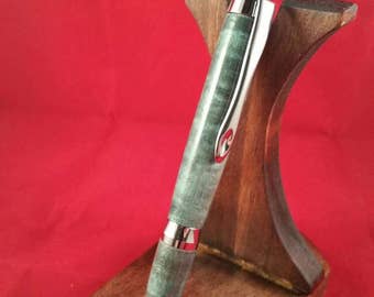 Handmade Cameo Twist Pen in Chrome with Stabilized Dyed Green Maple