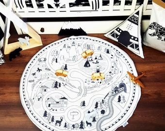 Baby Play Mat - Road Of Adventure || Original Design, Handmade Creation, road, round play mat, playmat, kids