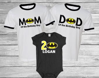 Personalized Batman Birthday Shirt Family Set 1st, 2nd , 3rd Birthday- Family set. Raglan Baseball or Regular T-shirts available