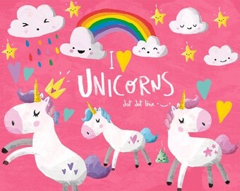 Unicorn Clipart Set- INSTANT DOWNLOAD Unicorn graphics, Unicorn Party, Magical, Magic, Cute Unicorn, Unicorn Illustration, Kawaii, Cute