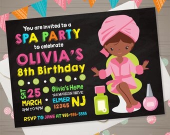 SPA PARTY Invitation SPA Party Birthday Invitation African American Girl Spa Party Invite Spa Birthday Spa Invitation Chalkboard Invitation