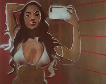 Scary smart ( #instagood, #selfpromoter, #selfie ). Wall Art Painting Acrylic Spray Paint Stencil Canvas Abstract Bikini W20"xH16"