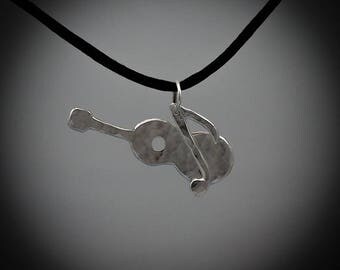 Guitar Pendant with Music Note Handmade with Argentium Silver