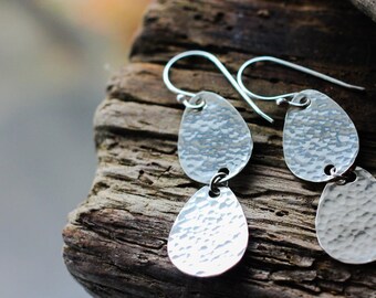 Hammer Textured Earrings, Textured Teardrop Earrings, Silver Dangle Earrings, Hammered Silver Earrings, Textured Dangle Earrings, 1 1/2 Inch